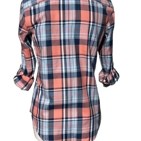 Lauren Ralph Lauren Plaid Button Up Roll Tab Sleeve Flannel Shirt Size XS Petite - Picture 3 of 4